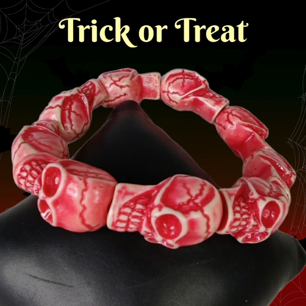 Blood Red Skeleton Skull Stretch Bracelet Unisex Halloween